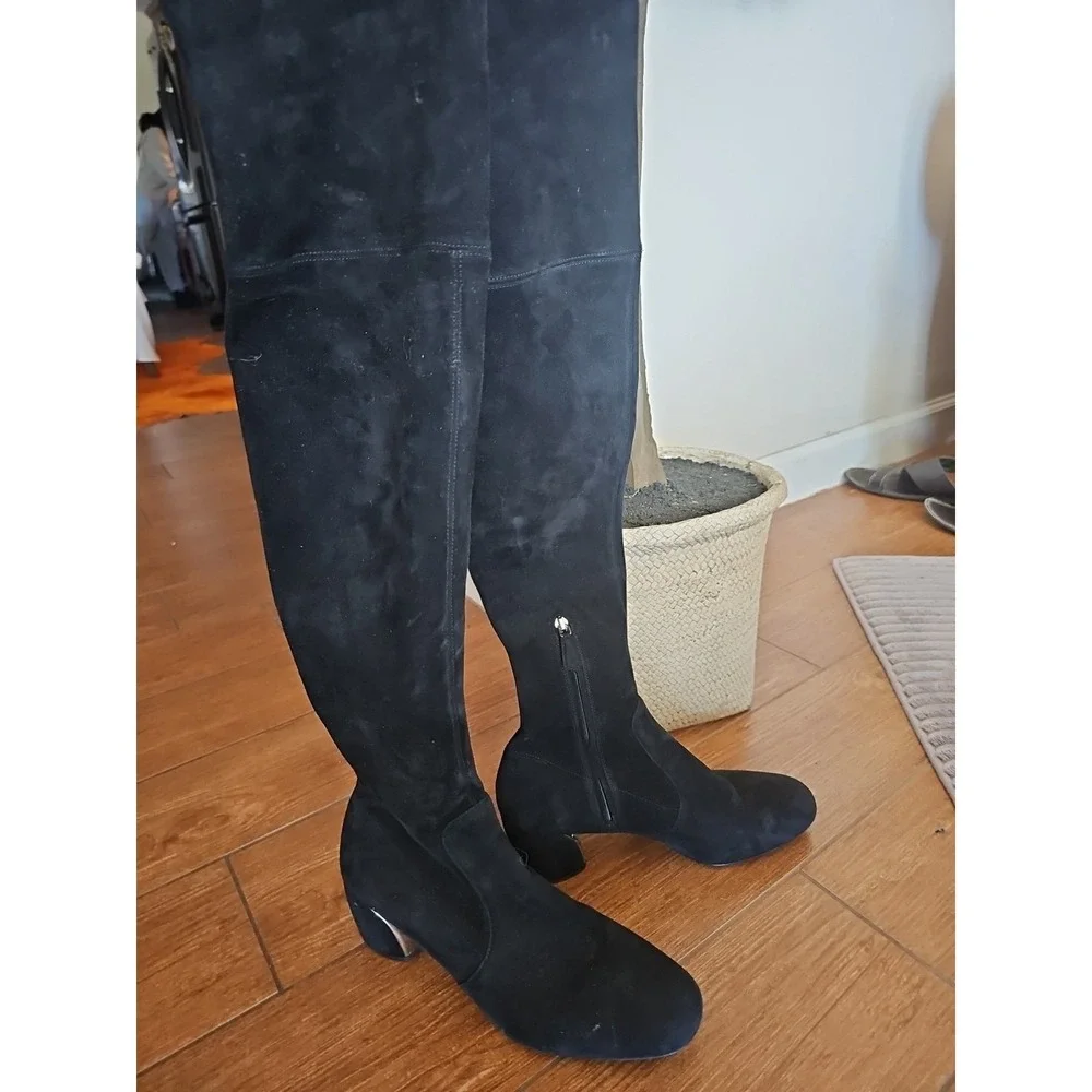 Women's Prada Black SUEDE‎ Leather Over-the-knee Block Heel Round Toe Boots TP01